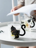 cute love cat handle glass cup heat resistant coffee breakfast milk creative tea mug chinese printing high quality