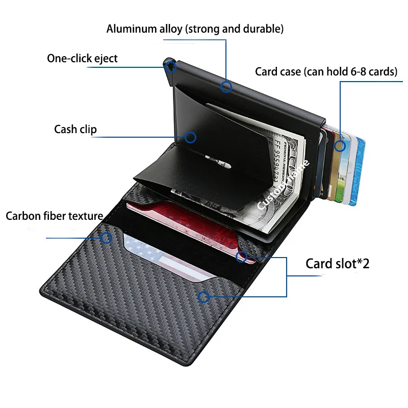 Rfid Anti-theft Safe Slim Mini Smart Wallet Carbon Fiber Credit Card Holder Men Brand Wallets Small Money Bag Male Buckle Purses