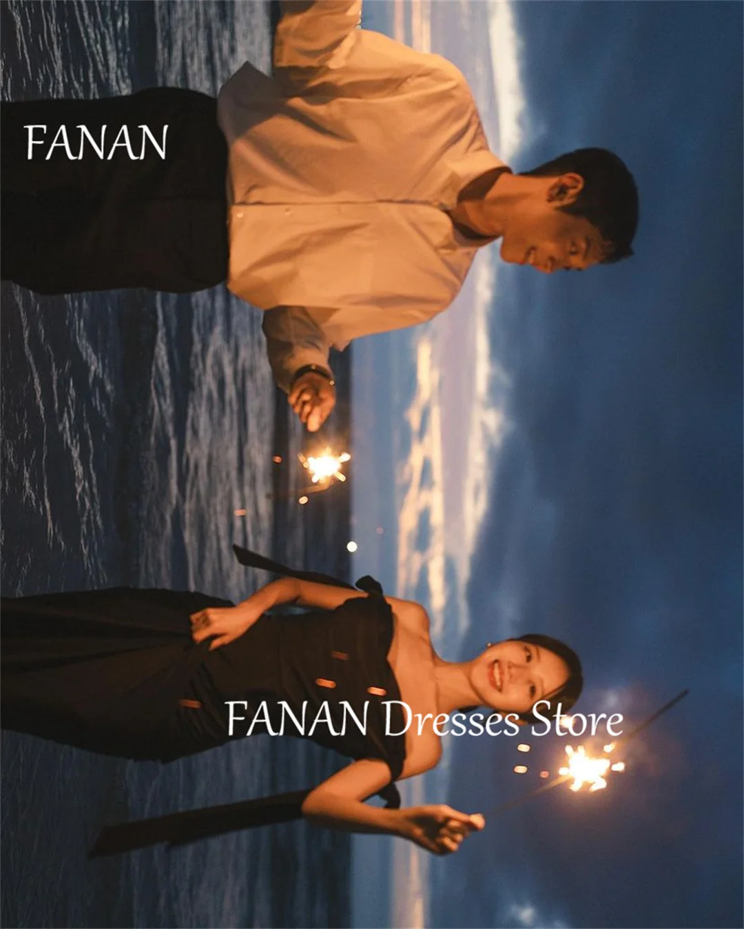 Фото Женское атласное платье-Русалка FANAN, черное облегающее вечернее платье с открытыми плечами в Корейском стиле, платье для свадьбы и выпускного вечера №2