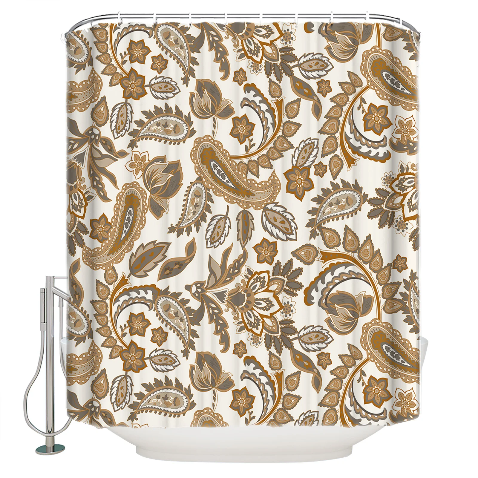 

Винтажная занавеска для душа с рисунком мандалы в стиле бохо с цветочным Пейсли, шторы для душа в ванную комнату, набор с крючками, занавеска...