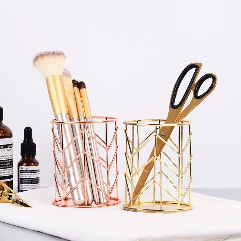 

Golden Pen Holder Rose Gold Iron Pen Holder Office Storage Basket Simple Tableware Storage Storage Pen Holder Desk Organizer