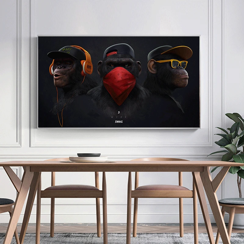 

Modern Wall Art Decoration Three Gorillas Nordic Style Decorative Painting Living Room Office Creative Wall Home Decoration Art