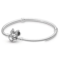 disney crystal minnie clip charms bracelets for women silver color mickey mouse beads base chain bangles diy jewelry accessories