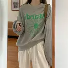 Свитшот женский с круглым вырезом, Свободный пуловер в Корейском стиле с длинным рукавом и принтом, Молодежная куртка бойфренда для осени и весны