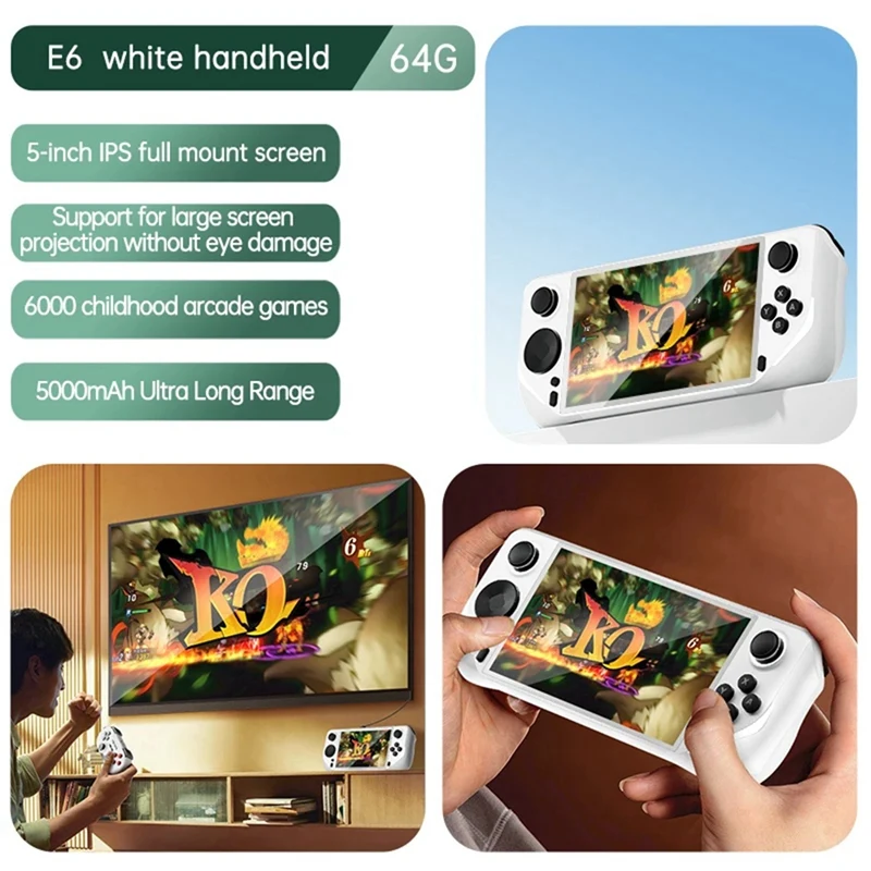 Портативная игровая консоль E6 поддержка 5-дюймового IPS Ретро Gamebox PSP PS1 N64 Connect TV