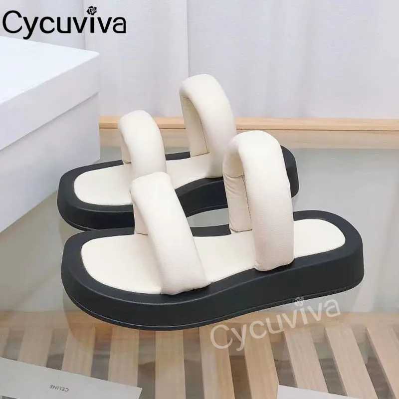 

Thick Sole Flat Slippers Women Platform Leather Slides Flipflops Summer Holiday Beach Shoes For Women Mules 2022 Rome Sandals