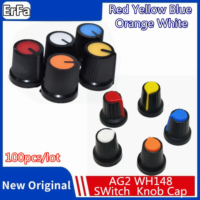 

10pcs WH148 Potentiometer Switch knob Cap Plastic Knob Plum Handle 15X17mm AG2 AG3 Handle 6MM ORANGE YELLOW WHITE BLACK RED