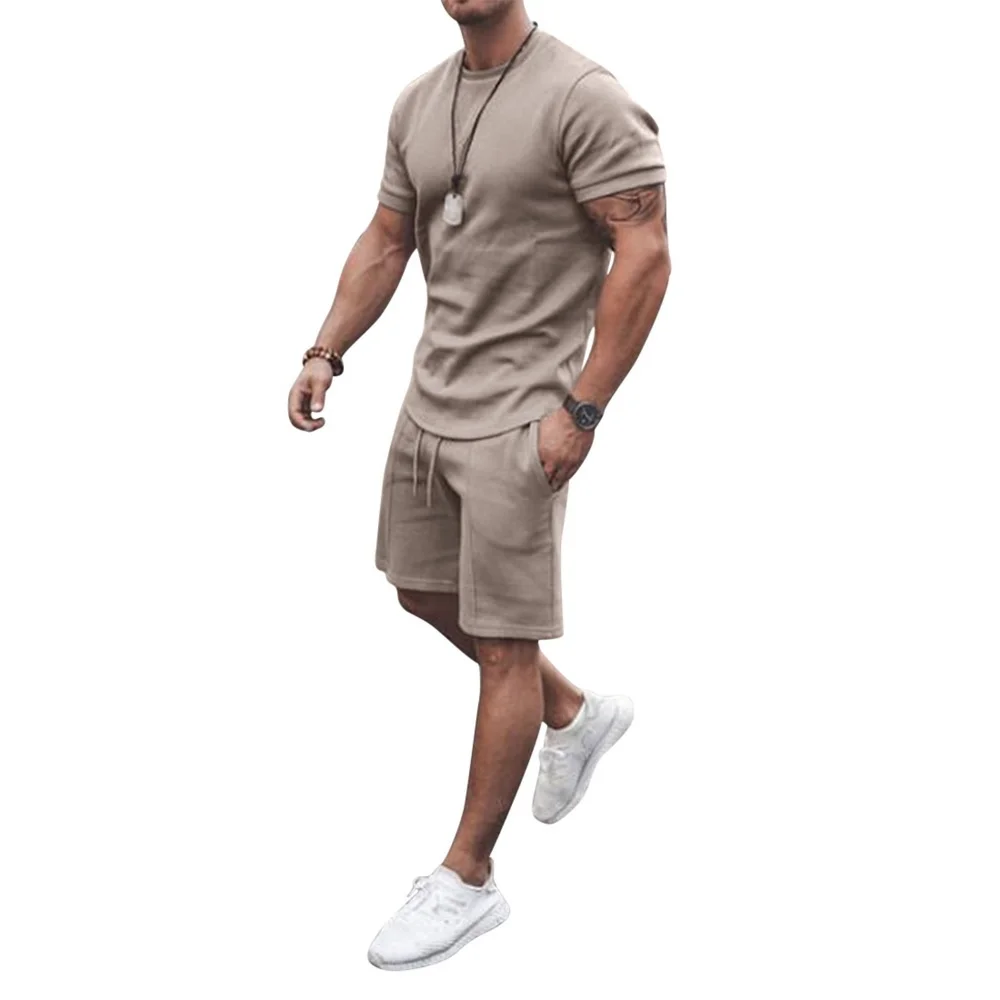 2023 Summer New Men Casual Shorts Sets Short Sleeve T Shirt +Shorts Solid Male Tracksuit Set Men's Brand Clothing 2 Pieces Sets