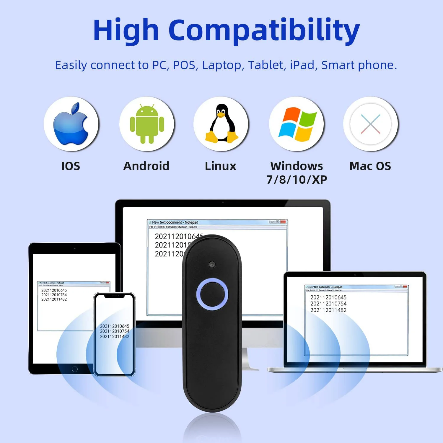 Беспроводной 2D сканер штрих-кодов Holyhah PDF417 с Bluetooth карманный считыватель QR для