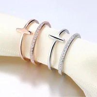 korean fashion ins new rose gold silver simple zircon cross ring adjustable rings for womens jewelry wedding party gift