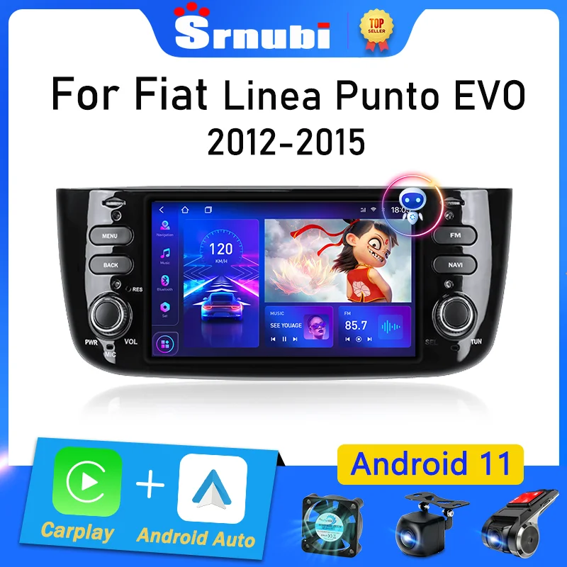 Srnubi 2 Din Android 11 Car Radio for Fiat Linea Punto EVO 2012 2013 2014 2015 Multimedia Player 2din Carplay Stereo 4G GPS DVD