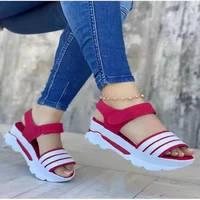 2022 spring and summer european and american foreign trade large size new beach roman sandals solid color fashion wedge sandals