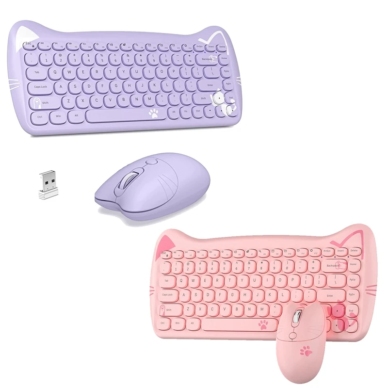 

Wireless Keyboard And Mouse Combo ,2.4Ghz Wireless Retro Cute Cat Keyboard Mouse Set For PC Desktop Laptop
