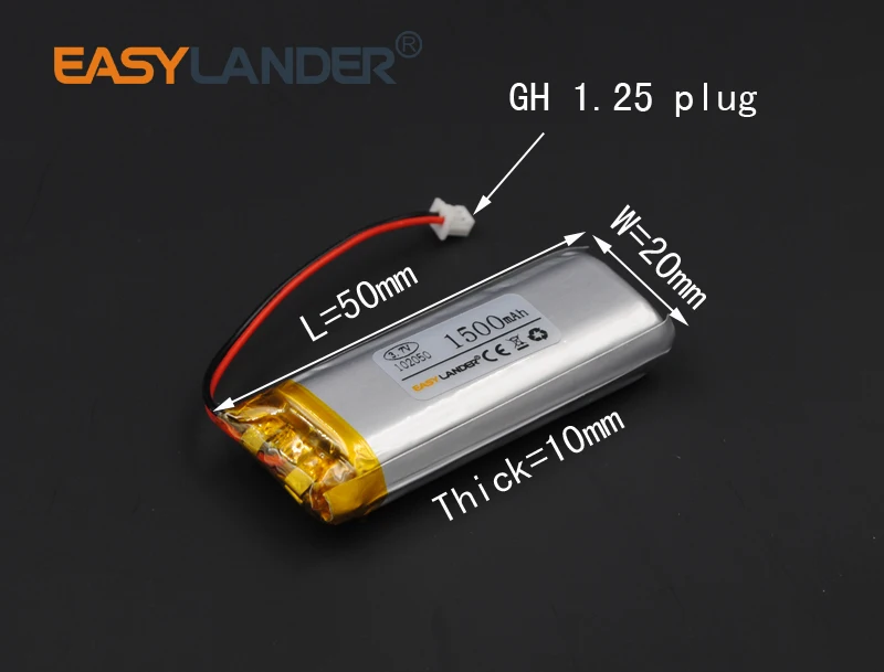 102050 3.7V 1500mAh  Lithium li-Polymer Li-ion  Battery For motorcyle bluetooth convert DIY Sex toy LED Light Recording Pen MP3