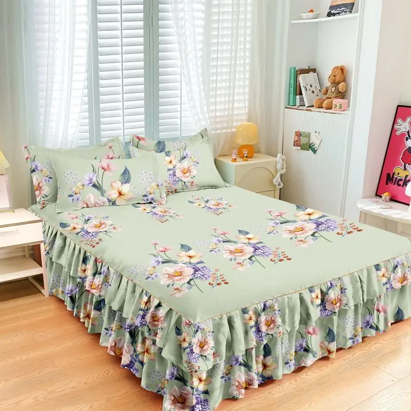 

Bed Skirt with 2Pcs Pillow Covers Home textile Cotton Sheet with Skirt for King Queen Size Bed Spreads Bedroom Soft Bed Cover