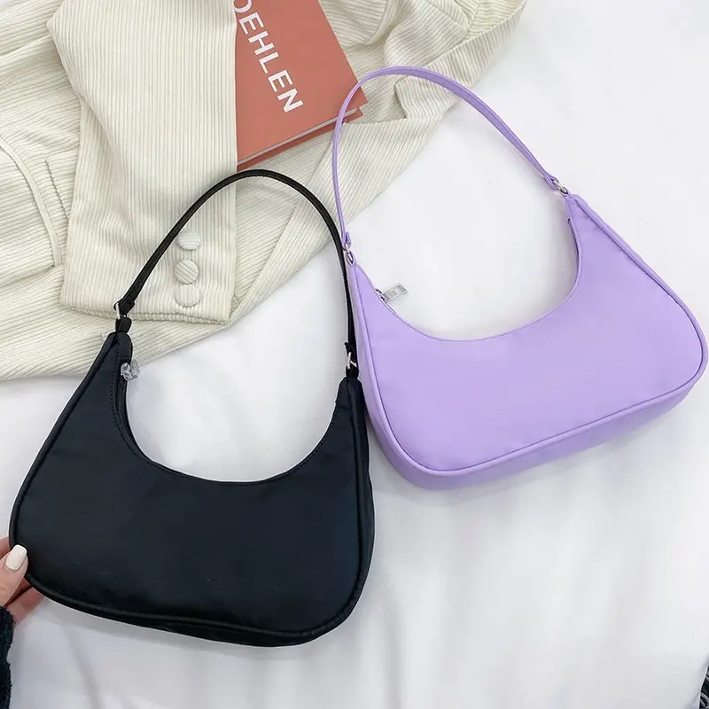 

2023 New Trend Dumpling Bag Nylon Crossbody Bag for Women Lightweight Small Crossbody Armpit Bag Solid Color Single Shoulder Bag