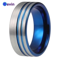 8mm flat wedding band blue tungsten engagement ring for men women fashion jewelry grooved high quality comfort fit