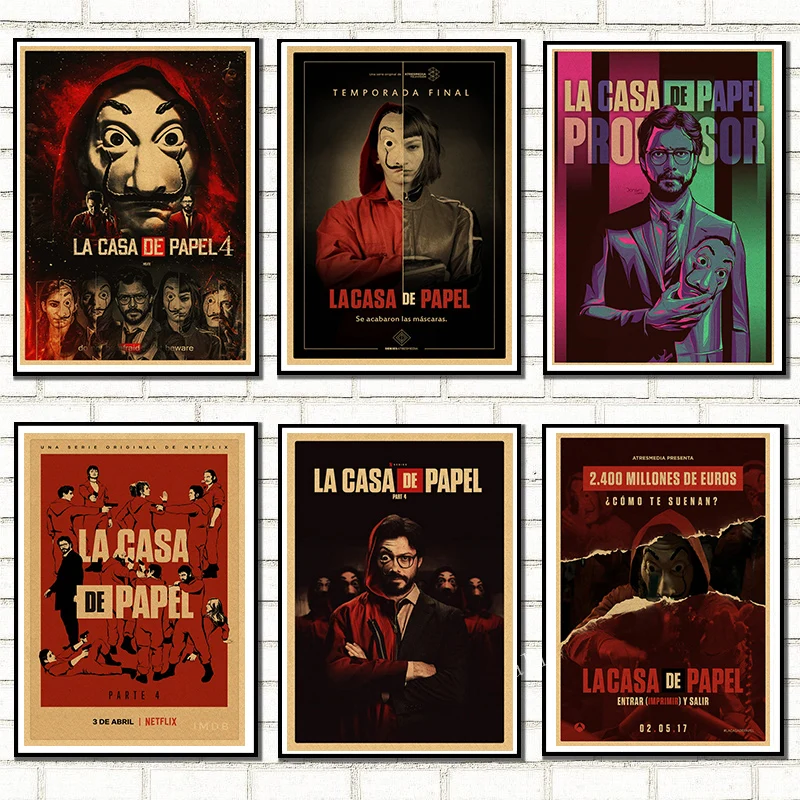 

La casa de papel Season Vintage Kraft Paper Classic Movie Poster Home Room Bar Decor Wall Decoration Art Wall Stickers