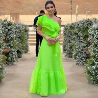eeqasn green organza long prom dresses tiered one shoulder formal evening party gowns sashes floor length special occasion dress