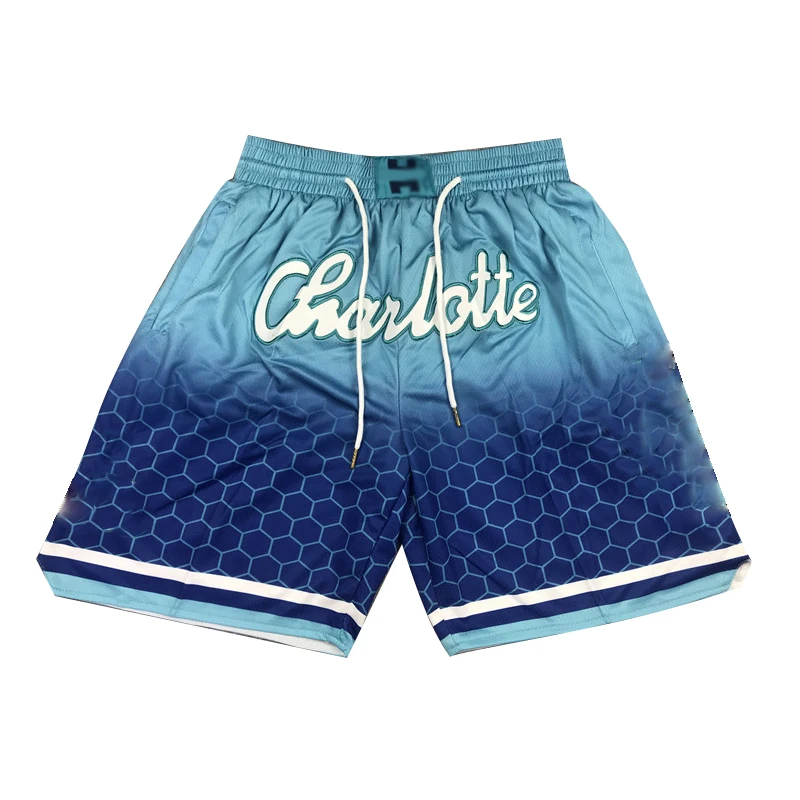 

Men's Basketball Shorts Hornet Blue City Retro Mesh Embroidery with Pockets Gifts Quick Dry Sport Pants