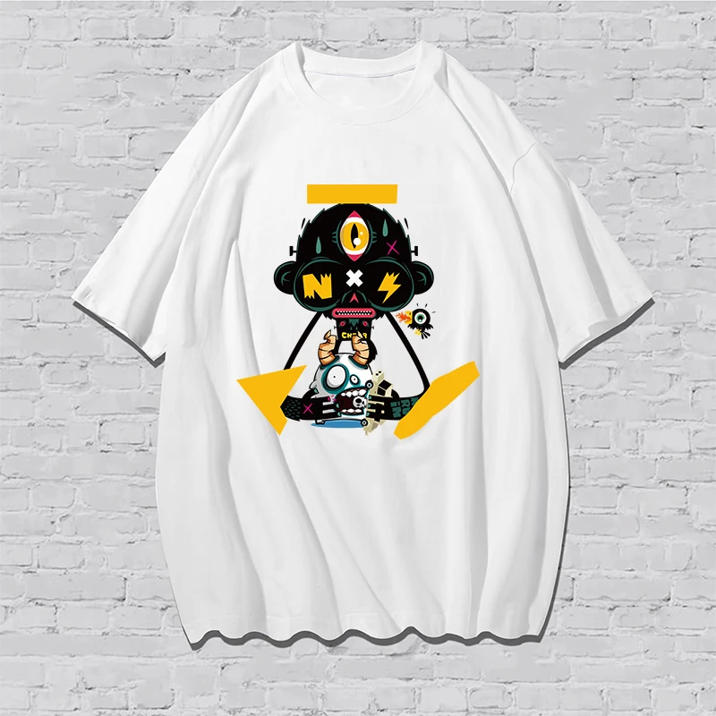 

Хлопковая футболка с круглым вырезом для мужчин и женщин, одежда с принтом робота-скелета, высококачественная повседневная свободная летняя футболка