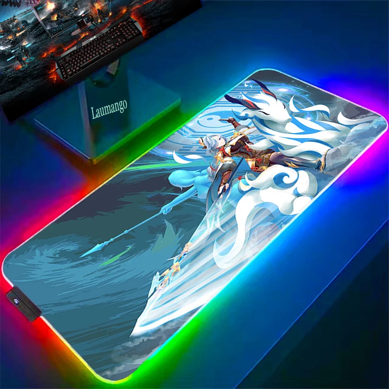 

Игровой коврик для мыши ShenHe Genshin Impact Pc RGB со светодиодный подсветкой для клавиатуры, аксессуары, коврик для мыши Xxl Xl, компьютер, искусственно...