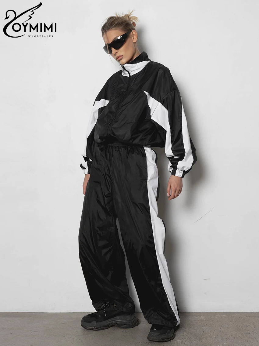 Модные свободные черные брюки Oymimi в стиле пэчворк Женский комплект из 2 предметов