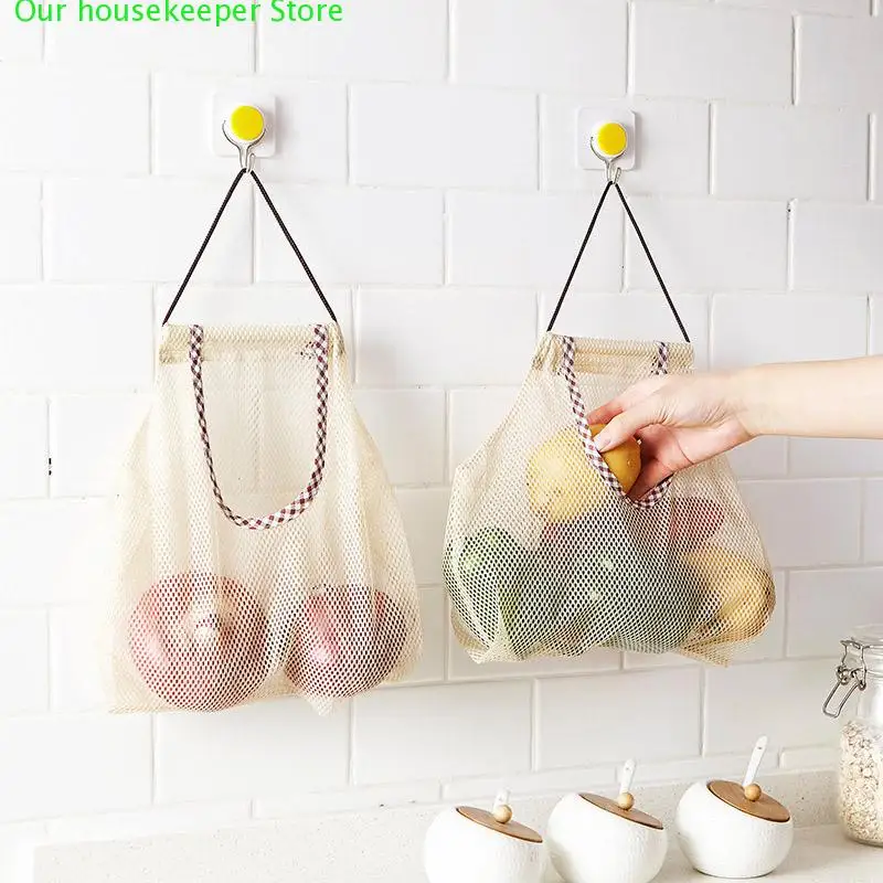 

Reusable Produce Fruit Vegetable Bags Portable Hanging Storage Bags for Potato Onion Home Kitchen Bathroom Organizer Bags