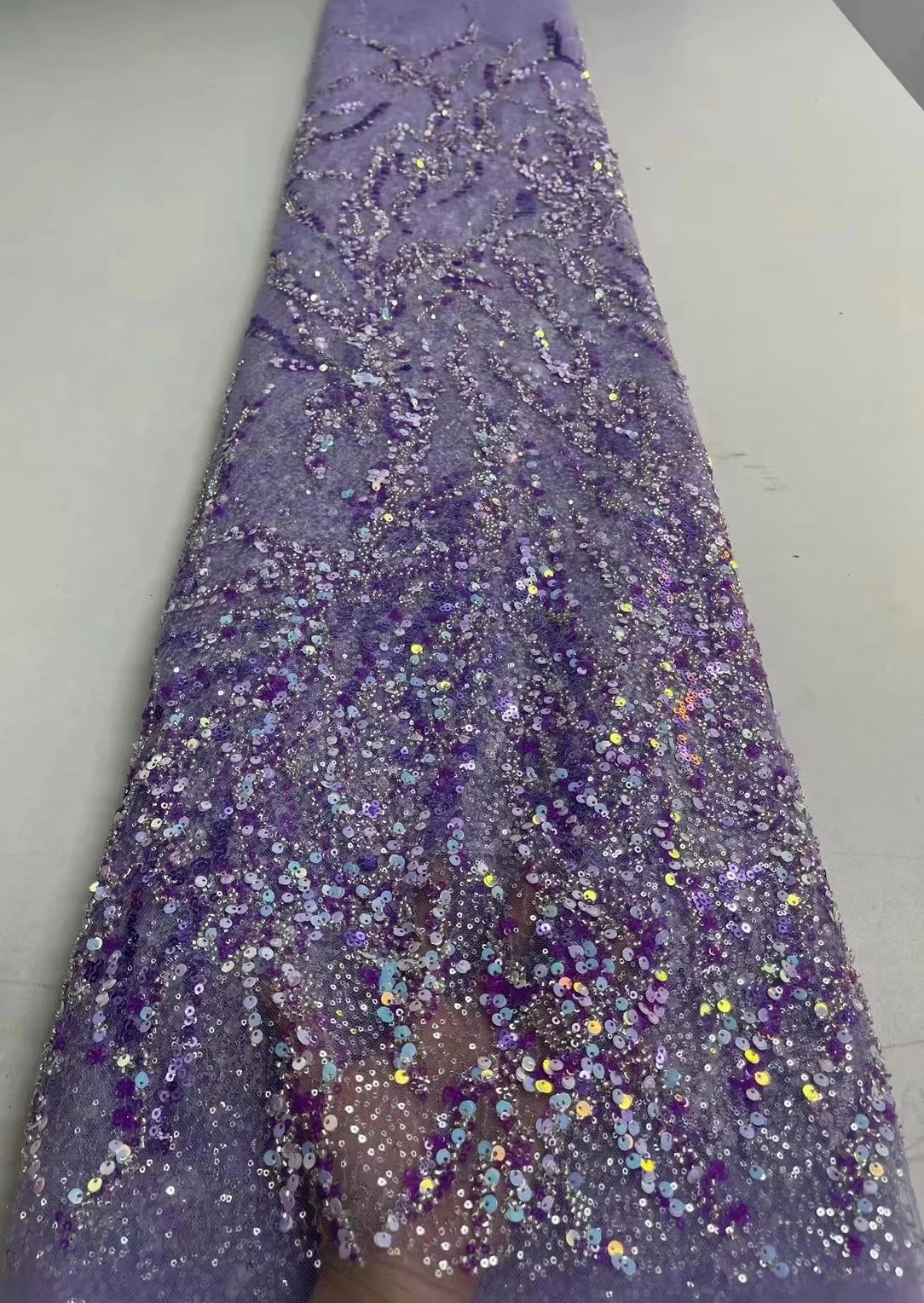 

Purple 2022 High-End Sequins Embroidery French Mesh Lace Fabric Latest African Handmade Beads Tulle Lace Fabrics For Party