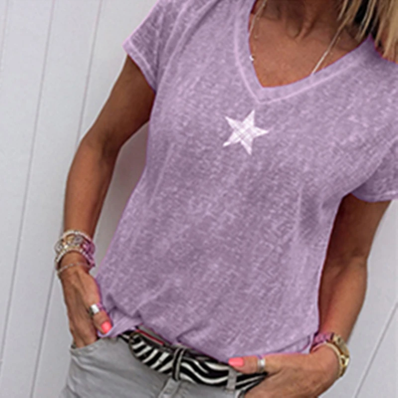 

Summer Short Sleeve V-Neck Women Heart T Shirt Casual Loose Plus Size Tops 2022 New Summer Tee Shirt For Women Clothes