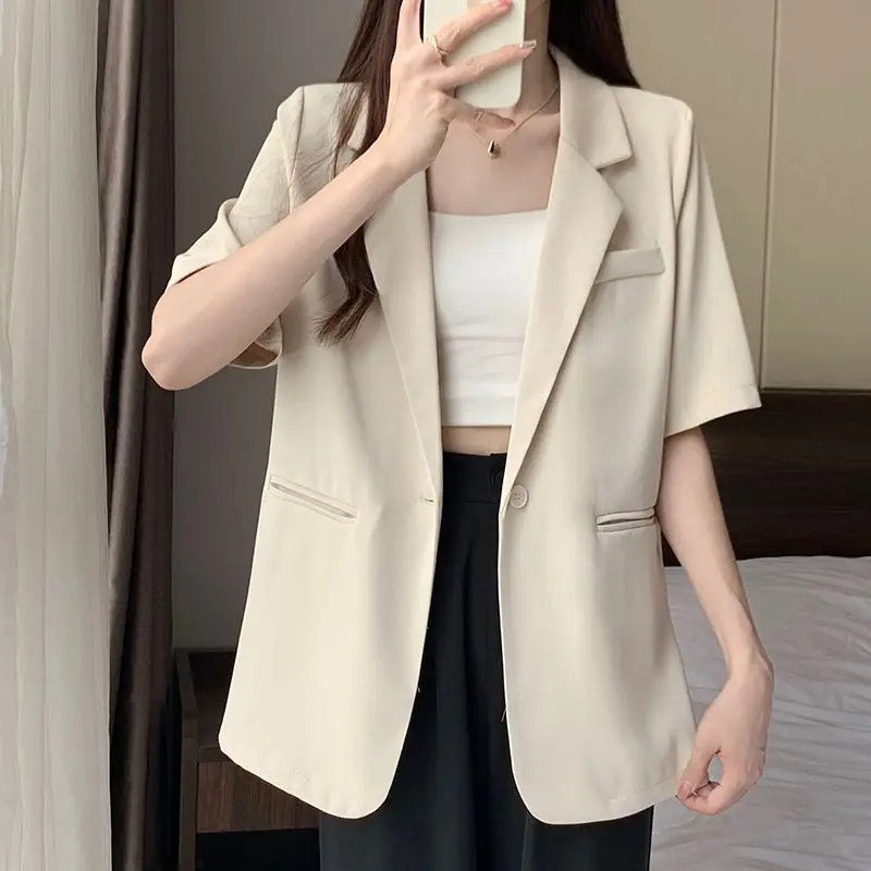 

DAYIFUN Summer Thin Suit Jackets Women's 2023 New Casual Loose Short Sleeve Blazers Lady Korean Solid Versatile Tops Suits Coats
