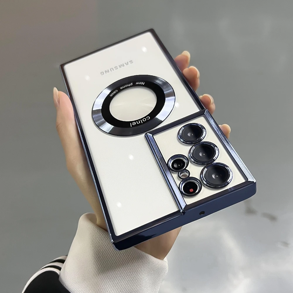 Luxury Clear Silicone Magnetic Wireless Charging Case For Samsung Galaxy S23 S22 Ultra Plus Cases For Magsafe Shockproof Cover