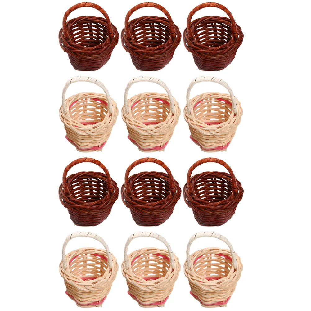 

12pcs Miniature Woven Baskets Mini Handles Containers Planter Photography Props