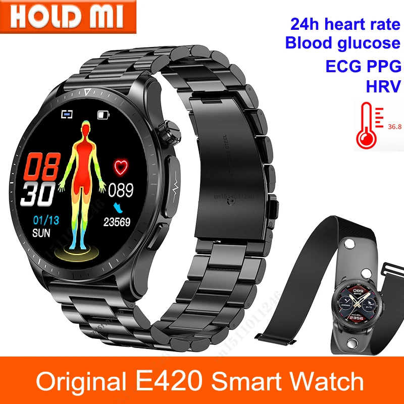 

New Smart Watch ECG PPG AFE HRV Blood Sugar Blood Pressure Oxygen Body Temperature Monitor IP68 Waterproof E420 Smartwatch Men