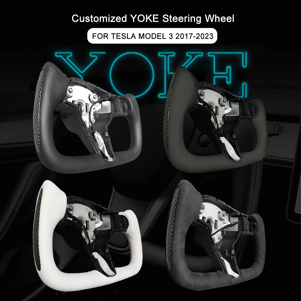 

Model 3 Yoke Steering Wheel With Heating 350mm Personalized Customized Glossy Carbon Fiber For Tesla 3 2017-2023 Accessories