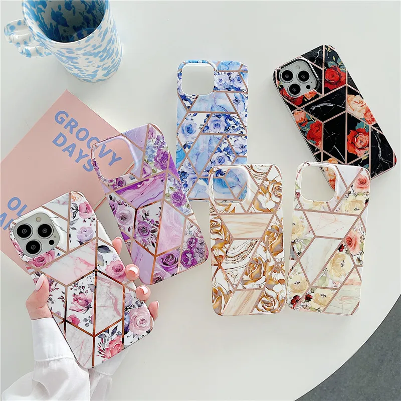 Plating Flower Phone Cases For iphone 13 12 XS 11 Pro Max XR X 8 7 6 6S Plus SE 2020 Case Silicone Soft TPU Back Cover