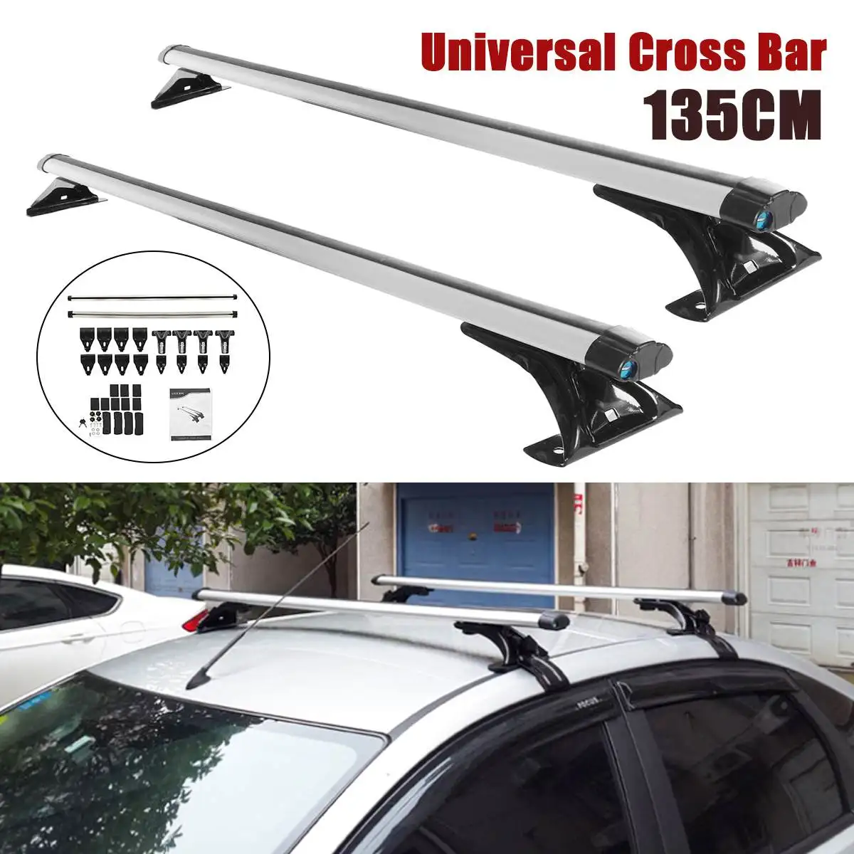 

135cm Universal Car Roof Racks Crossbar Auto Top Luggage Support Bar Aluminum Bicycle Carrier Rack Roof Rail For SUV Pickups