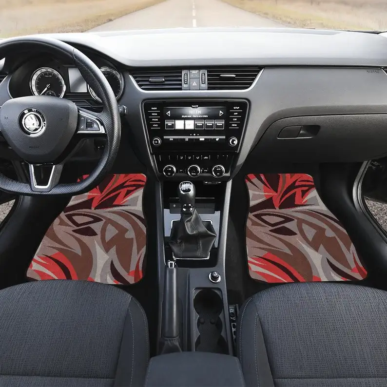 

Red Grey Black Tribal Abstract Art Car Floor Mats Set, Front and Back Floor Mats for Car, Car Accessories