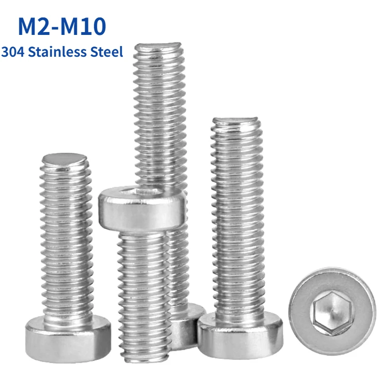 

M2 M2.5 M3 M4 M5 M6 M8 M10 304 A2-70 Stainless Steel Hex Hexagon Socket Thin Low Short Profile Head Allen Cap Bolt Screw