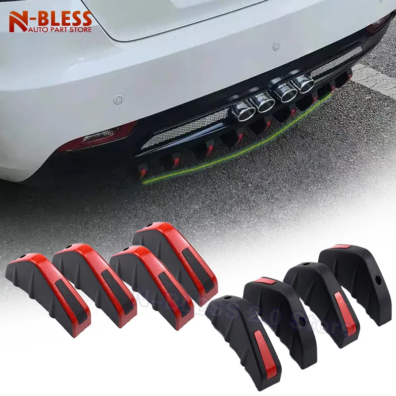 4pcs Red Black Universal Car Carbon Fiber Pattern Modified Shark Fin Rear Spoiler Bumper Lip Diffuser Anti-collision - купить по