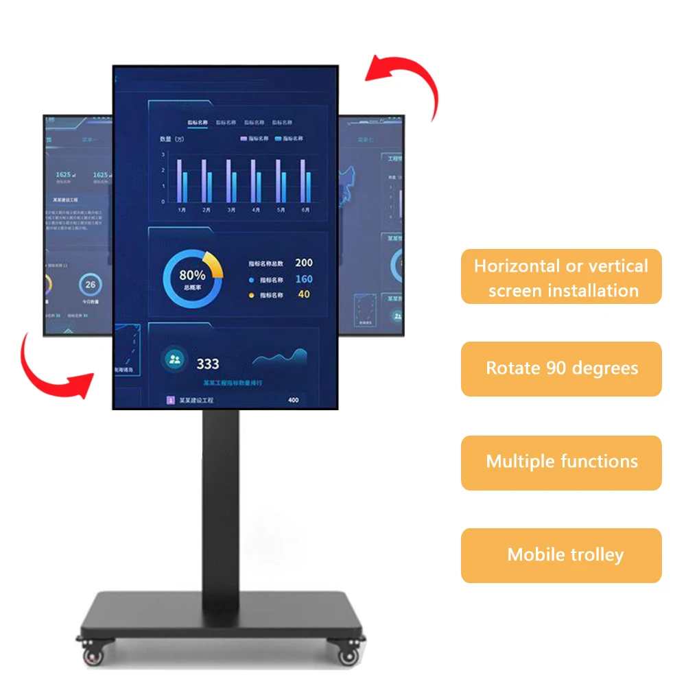Мобильная тележка для телевизора 32-65 дюймов вращающийся кронштейн с