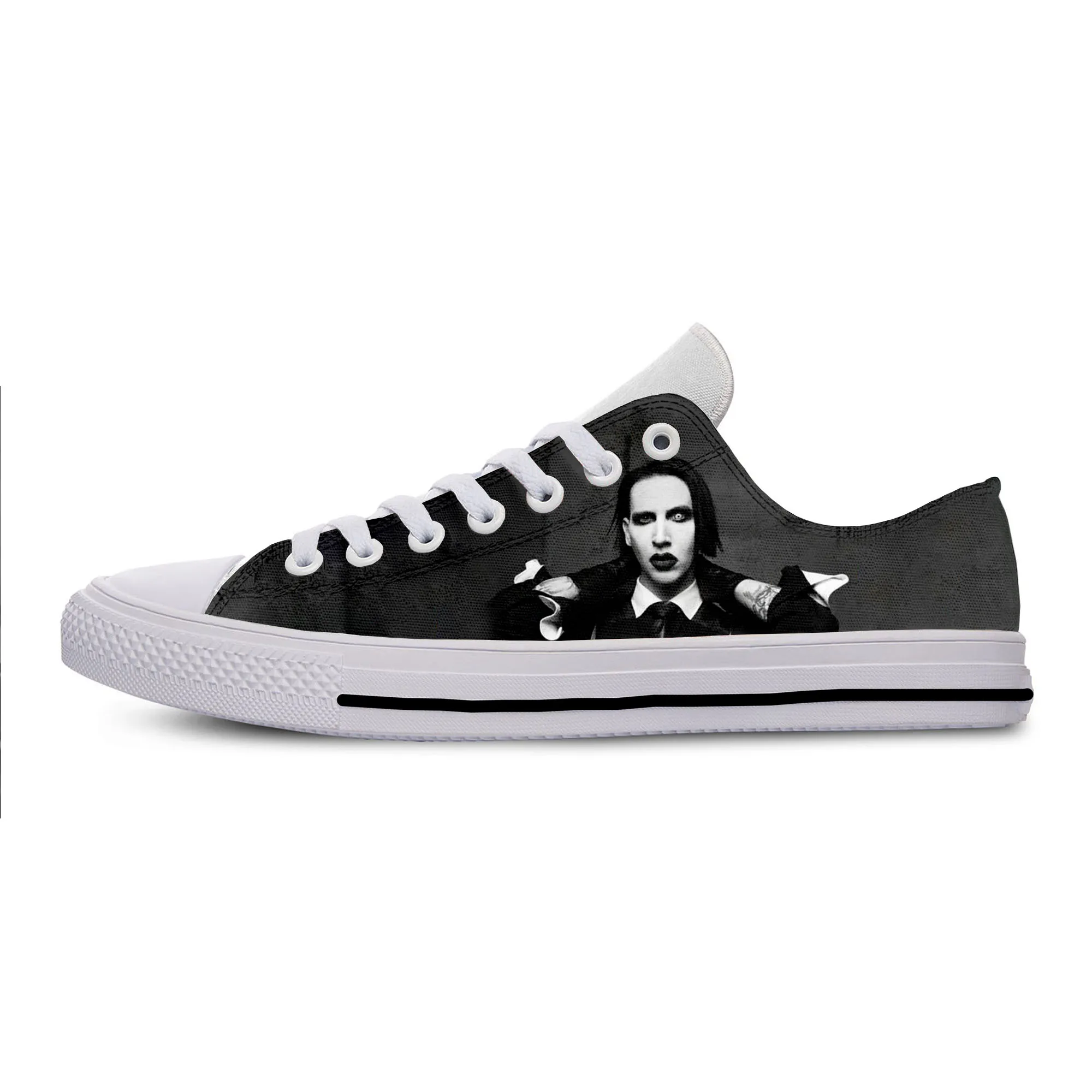 

Hot Cool Fashion Funny Summer Rock and Roll Latest Sneakers Casual Shoes Men Women Marilyn Manson Low Top Classic Board Shoes
