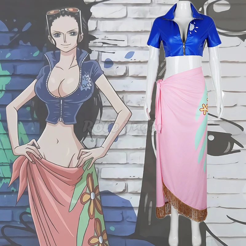 

Japanese Anime One Piece Cosplay Nico Robin Tops Skirt Suit For Women Sexy Halloween Costumes S-3XL