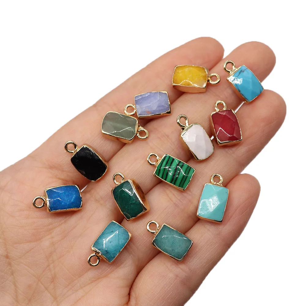 

Natural Stone Rectangular Crystal Pendant 8x15mm Agate Chalcedony Charm Jewelry Fashion Making DIY Necklace Earring Accessories
