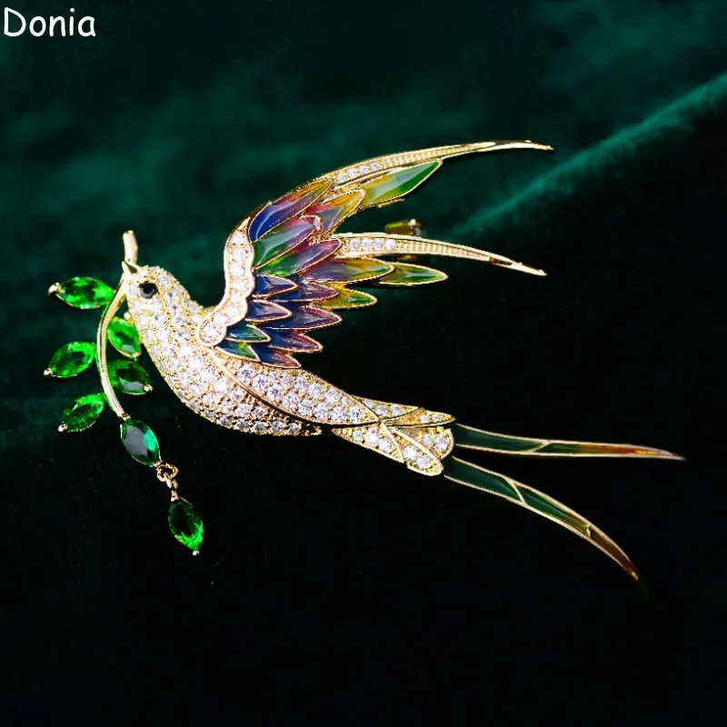 

Donia Jewelry Fashion Enamel Titanium Steel Micro-Inlaid AAA Zircon Swallow Brooch Luxury Retro Bird Pin