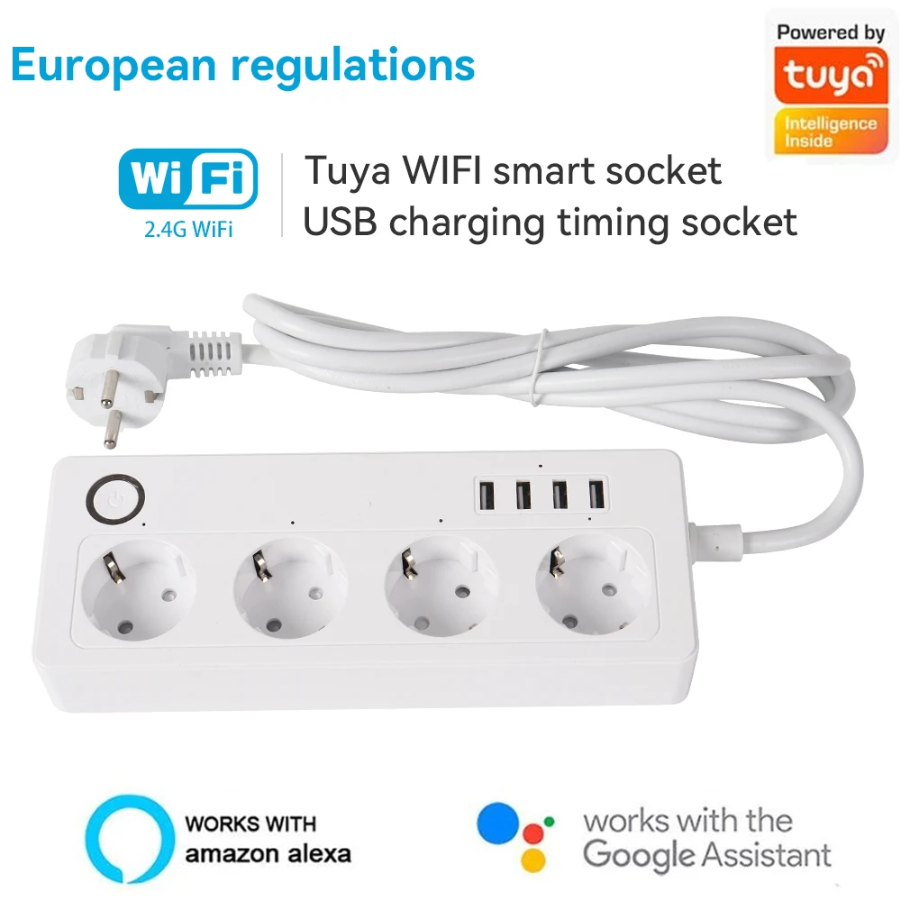 

Умный удлинитель Tuya с 4 розетками переменного тока и 4 USB-портами