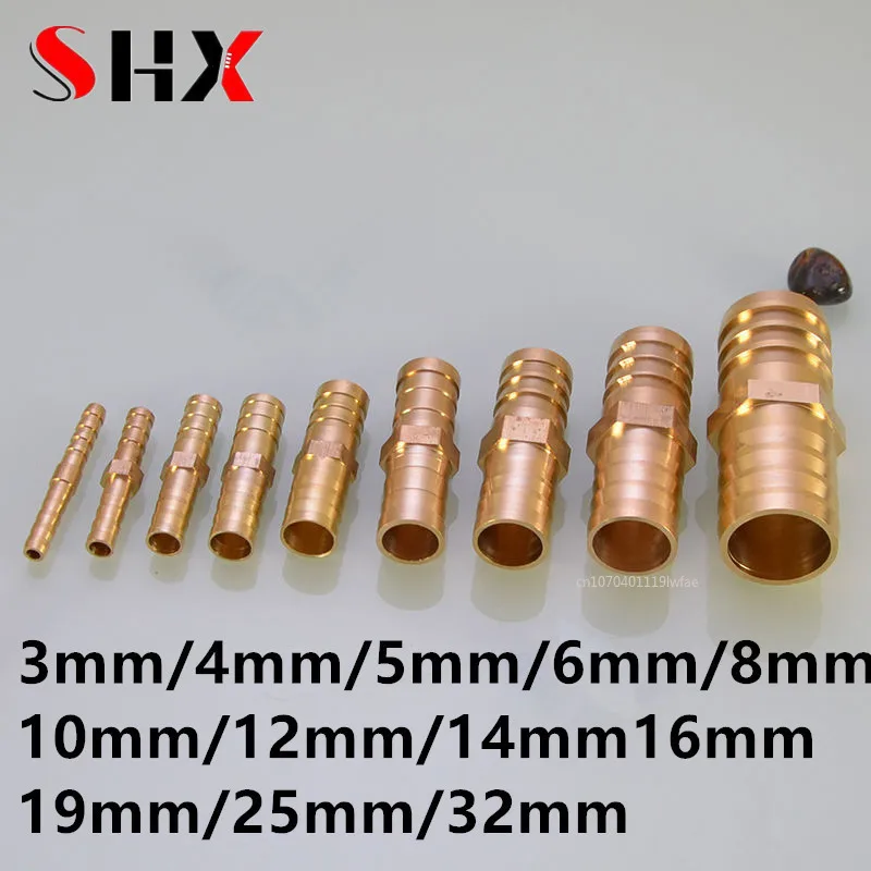 

3 4 5 6 8 10 12 14 16 19 25 mm Brass Straight Hose Pipe Fitting Equal Barb Water Pipe Joint Gas Copper Coupler Connector Adapter