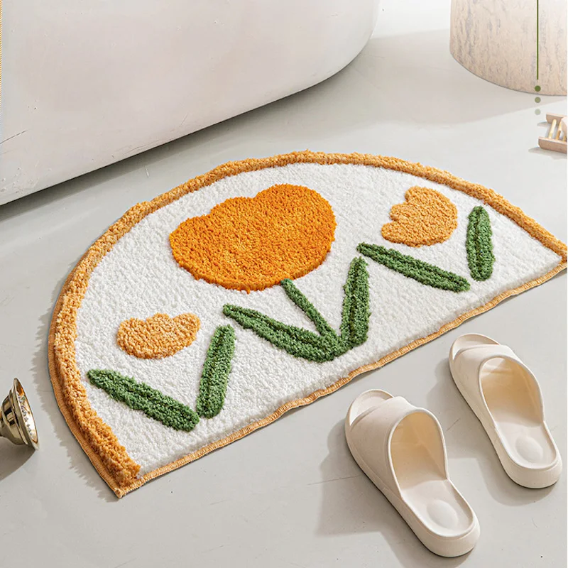 

Bathroom Mat Fesh Simple Chic Flora Half Circle Soft Carpet Absorbent Slip-resistant Pad Kitchen Door Floor Mat Artistic Decor