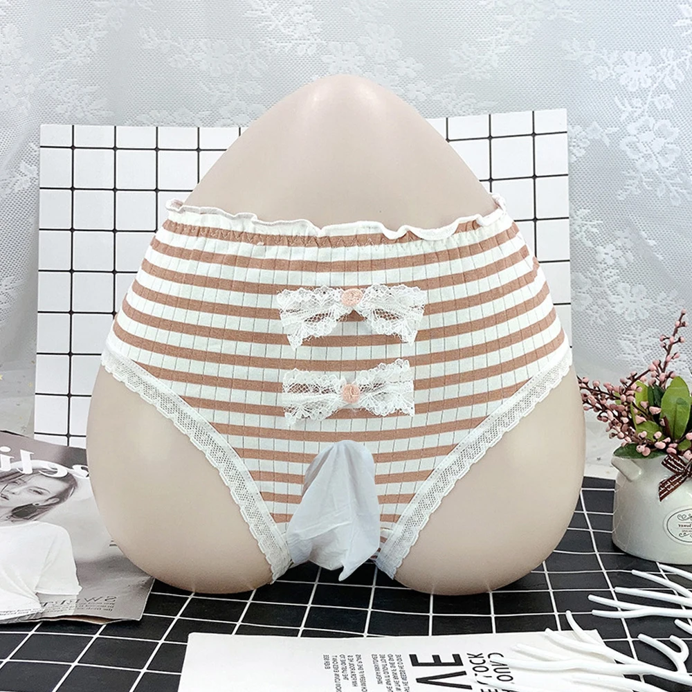 

Сексуальное кружевное нижнее белье с бантом для мужчин, Сексуальные Трусы-стринги с кружевным мешочком для геев, женские трусы в полоску, Симпатичные трусы, эротическое белье с рукавом JJ