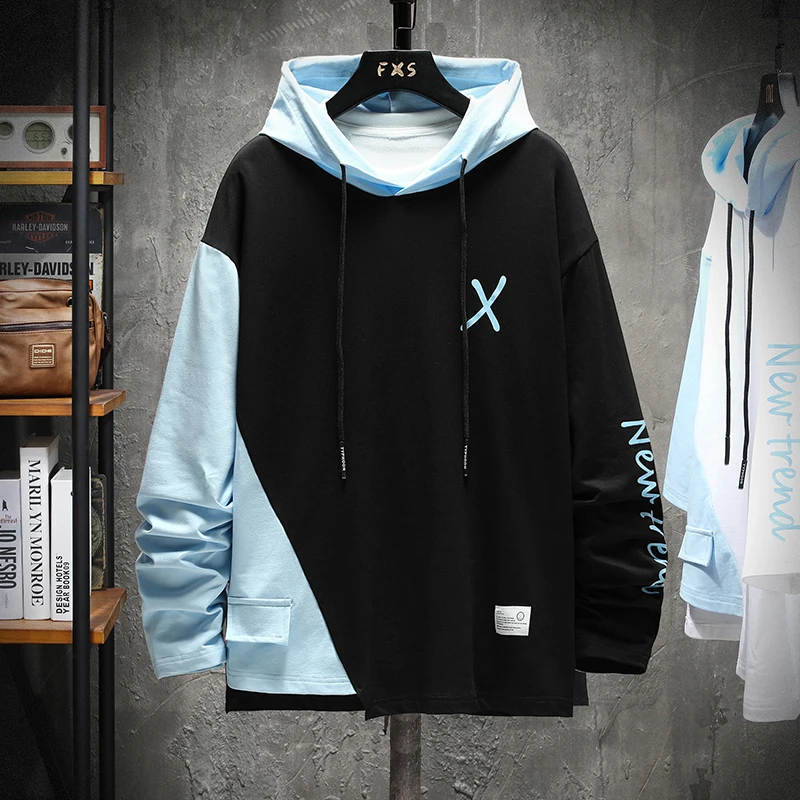 

Hoodie Men Pullover Men's Colorblocked Best Quality 2023 New Fashion Sweatshirts Mens Patchwork Plus size 6XL 7XL